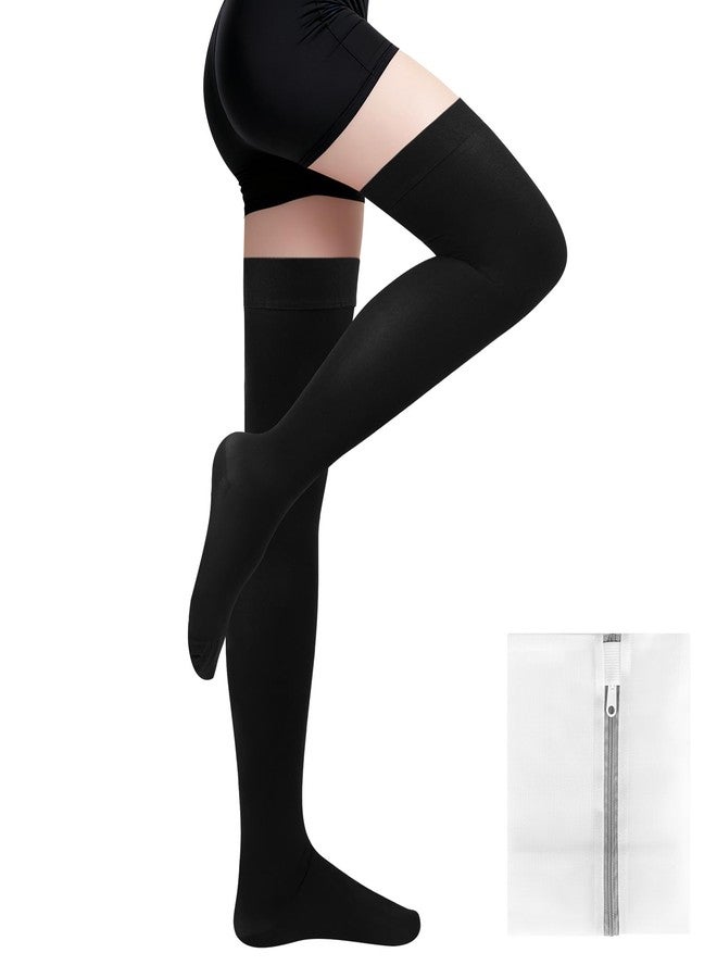 AOOSA Closed Toe Thigh High Compression Stockings for Women & Men, Soft Elastic Breathable Compression Socks with Sock Washing Bag, Firm 23-32 mmHg Graduated Support for Varicose Veins, Edema(L) - Image 1