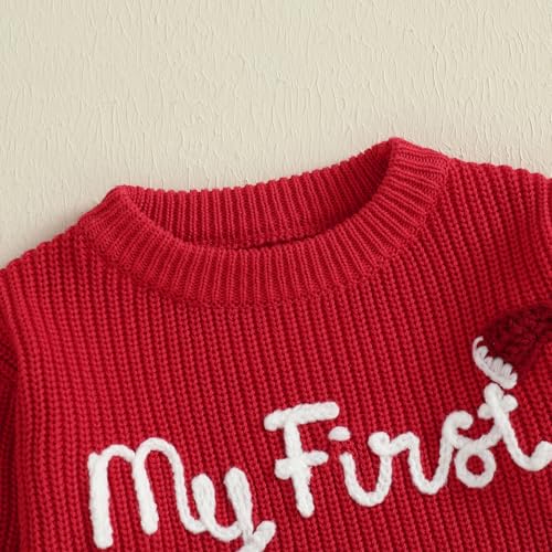 allshope Newborn Baby Girl Boy Christmas Knit Sweater My First Christmas Hat Embroidery Winter Sweatshirt Outfit Fall Clothes (Red, 0-3 Months) - Image 5