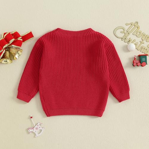 allshope Newborn Baby Girl Boy Christmas Knit Sweater My First Christmas Hat Embroidery Winter Sweatshirt Outfit Fall Clothes (Red, 0-3 Months) - Image 4