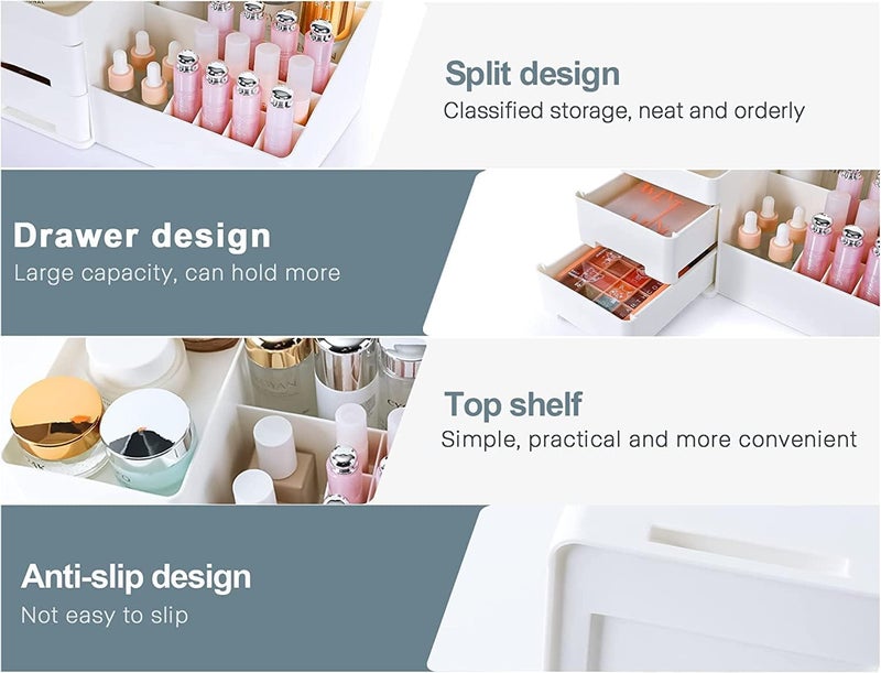 NANIAAY Makeup Vanity Organizer Box with 19 Compartments, 2 Drawers, for Dressing Table - Image 3