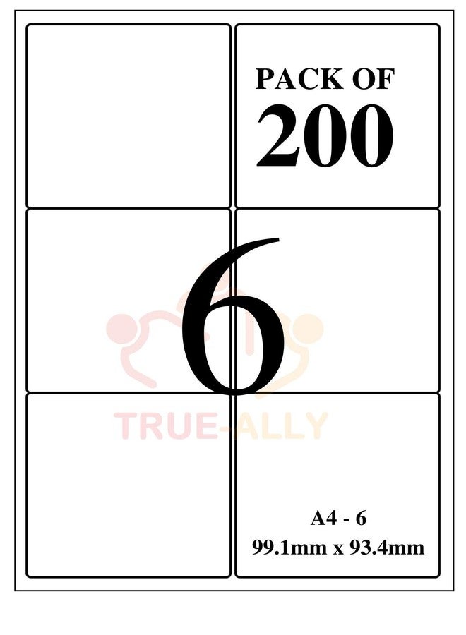 True-Ally A4 Size White Self Adhesive Label/Sticker for Printer Inkjet/Copier/Laser- 6 Sticker Per Sheet - 200 Sheets Pack (A4ST6-200 Sheets) - Image 3