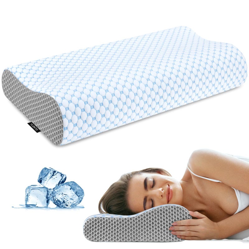 Ylekto Cervical Neck Pillow for Pain Relief, Contour Memory Foam Pillows for Sleeping, Odorless Ergonomic Pillow Adjustable Orthopedic Cooling Pillow Bed Pillow Neck Support for Side Back Stomach Sleepers - Image 1