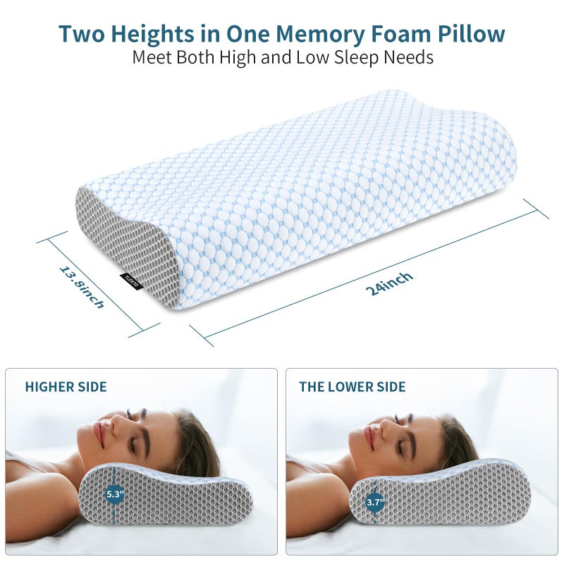 Ylekto Cervical Neck Pillow for Pain Relief, Contour Memory Foam Pillows for Sleeping, Odorless Ergonomic Pillow Adjustable Orthopedic Cooling Pillow Bed Pillow Neck Support for Side Back Stomach Sleepers - Image 3