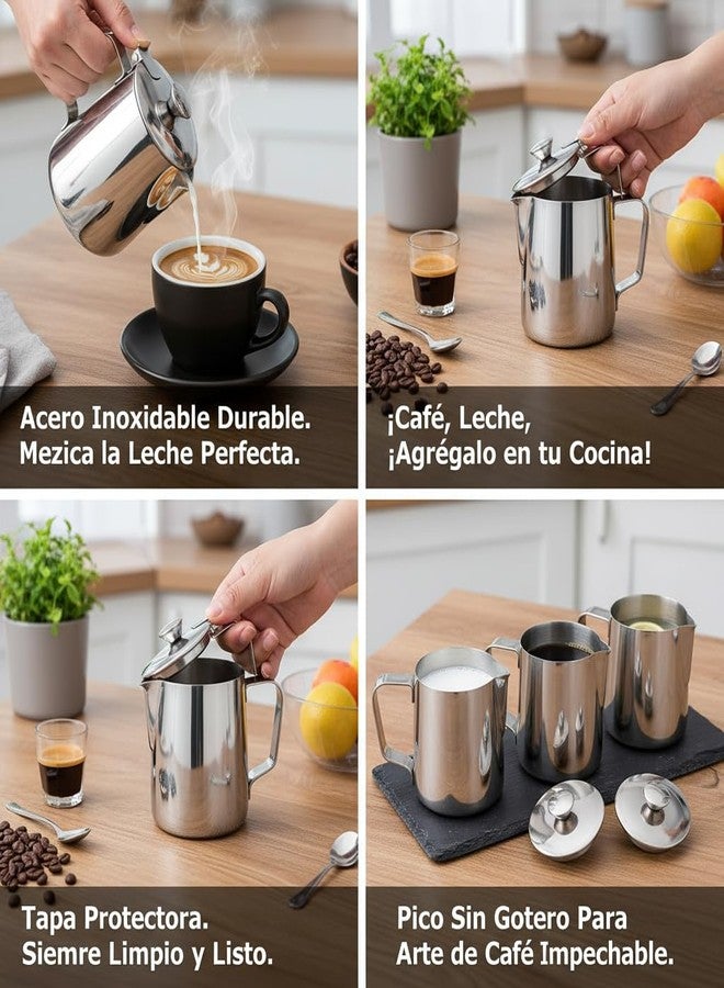 POCREATION Stainless Steel Milk Frothing Pitcher 350ml with Lid for Latte Art and Coffee Foam - Image 2