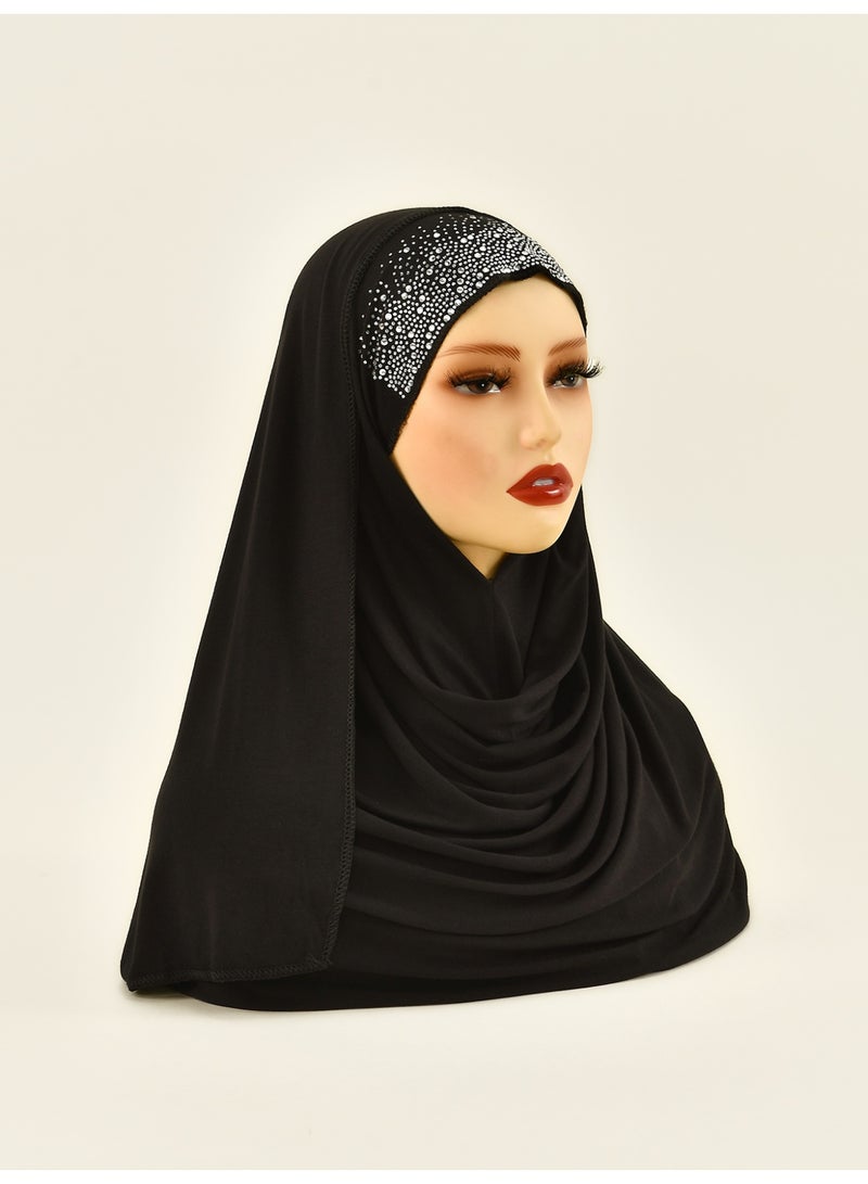 Instant Hijab for Women Sewn Scarf with Sequin Jersey Soft Full Cover Veil Scarf  - Image 4