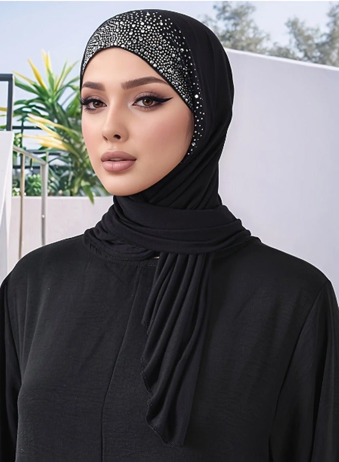 Instant Hijab for Women Sewn Scarf with Sequin Jersey Soft Full Cover Veil Scarf  - Image 1