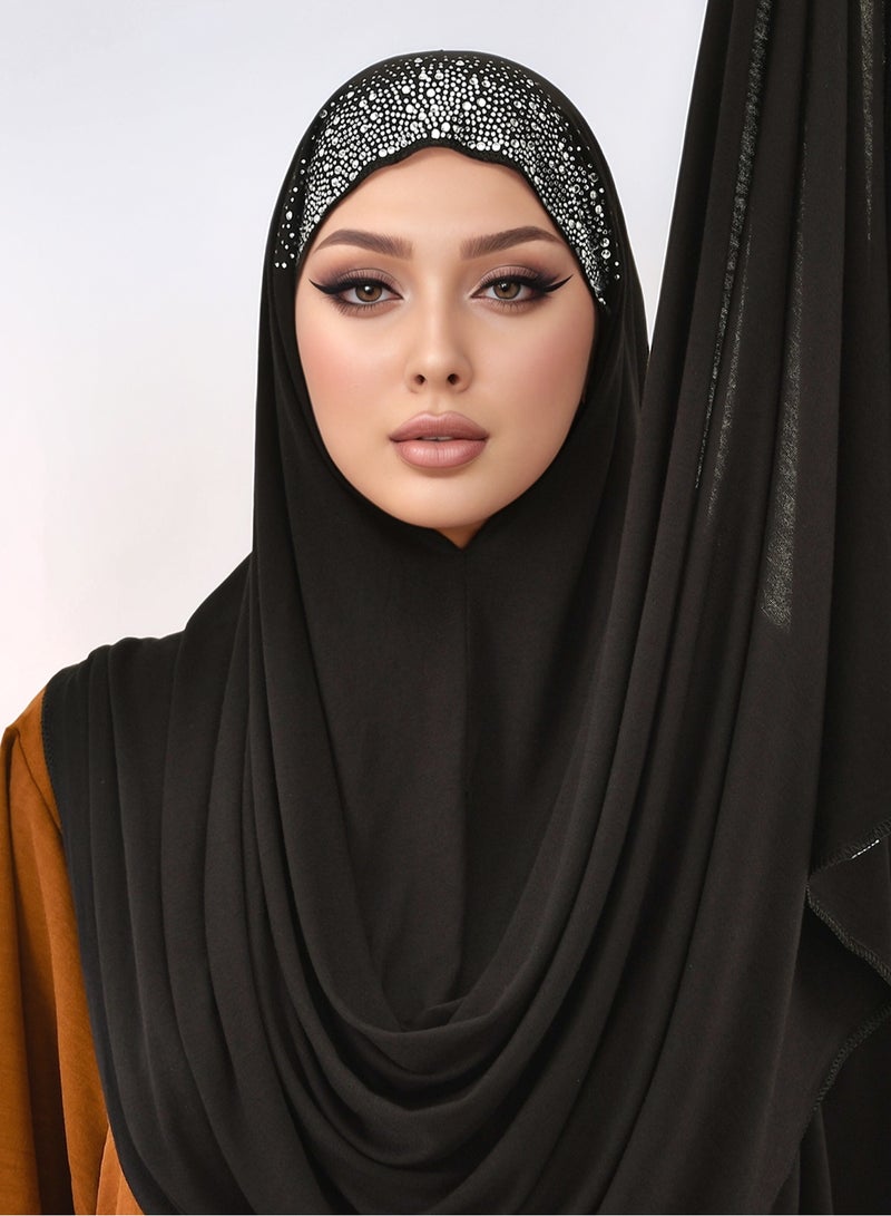 Instant Hijab for Women Sewn Scarf with Sequin Jersey Soft Full Cover Veil Scarf  - Image 2