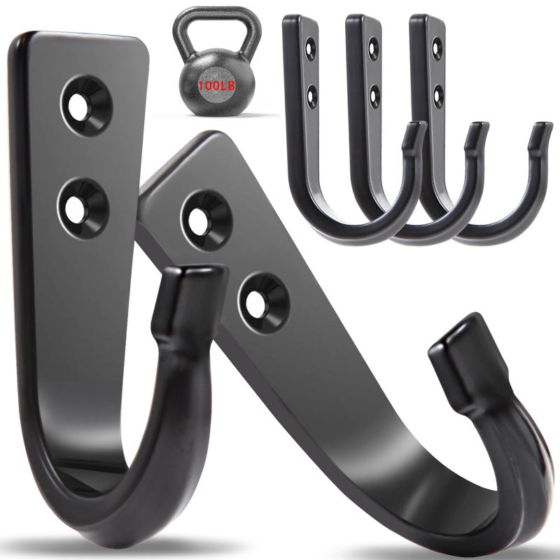 WODEGIFT 5 Large Size Heavy Duty Wall Hooks, Coat Hooks for Hanging Pans, Backpacks, Coats, Garage Items (Black) - Image 1