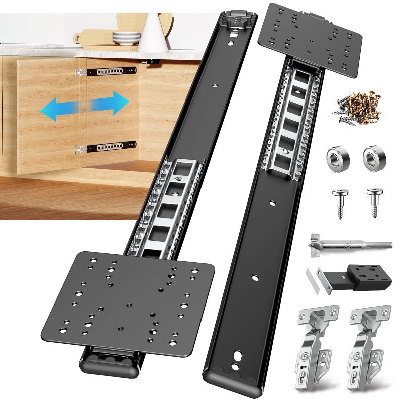 Eegoowa Pocket Door Slides Cabinet Pocket Door SlidePocket Door HingeCabinet Pocket Door Hardware Kit FitPivot Door Slide Hardware Insetwith Magnetic PushPull Latchfor Cabinet Door 2PCS 18in - Image 2
