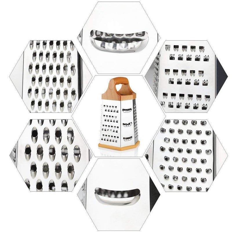 MANSTE ENTERPRISE 6Sided Stainless Steel Multipurpose Grater and Slicer Wood Finish - Image 2