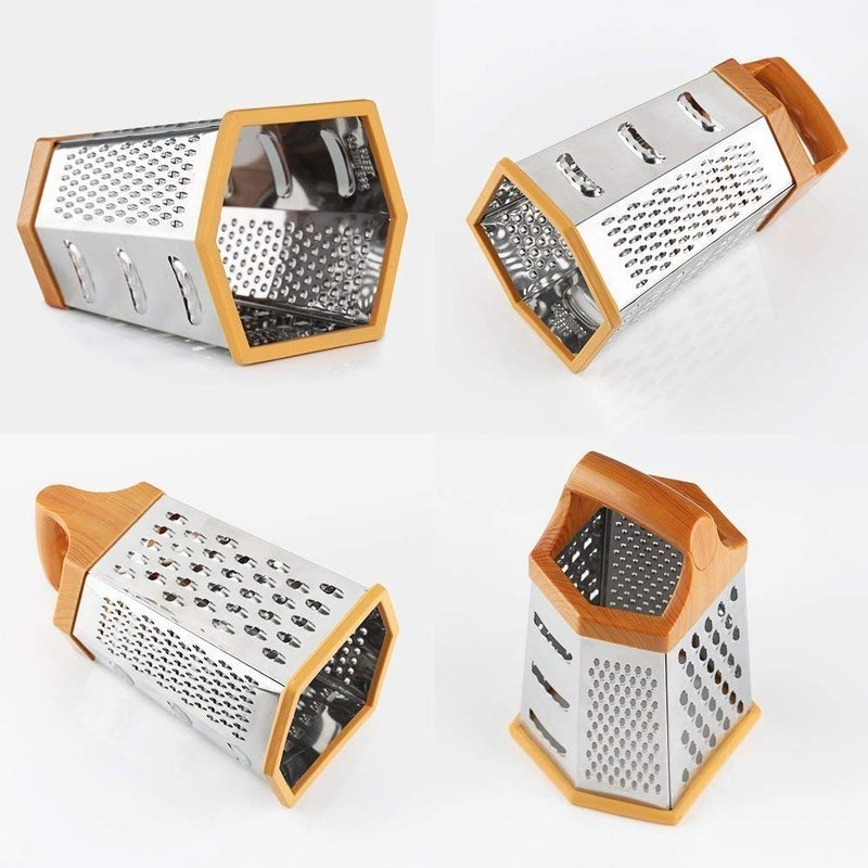 MANSTE ENTERPRISE 6Sided Stainless Steel Multipurpose Grater and Slicer Wood Finish - Image 3