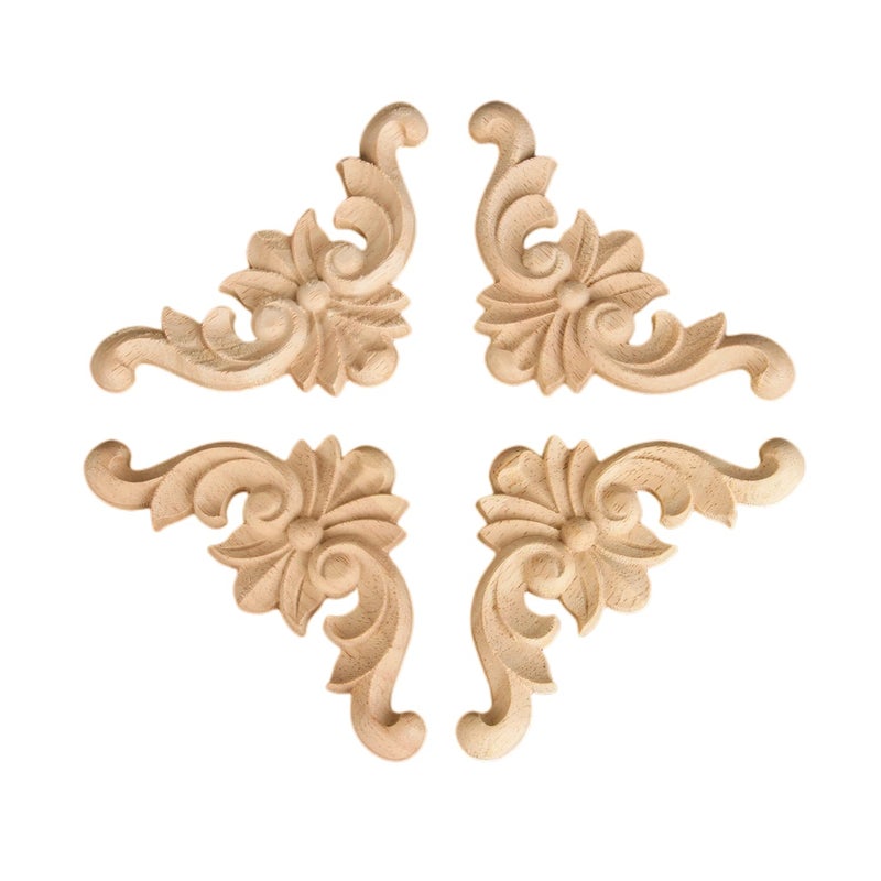 موكسام Muxsam الخشب المنحوت المنحوتة أونلايينات غير مصممة خشبية ركن نحت نحت شارات الأثاث ديكور لخزانة الخزانة الأمامية مرآة الأريكة الجانبية الجانبية الجانبية ترقية 4 عبوات 12x12 سم/4.72 "x4.72" "" x4.72 "" - Image 3