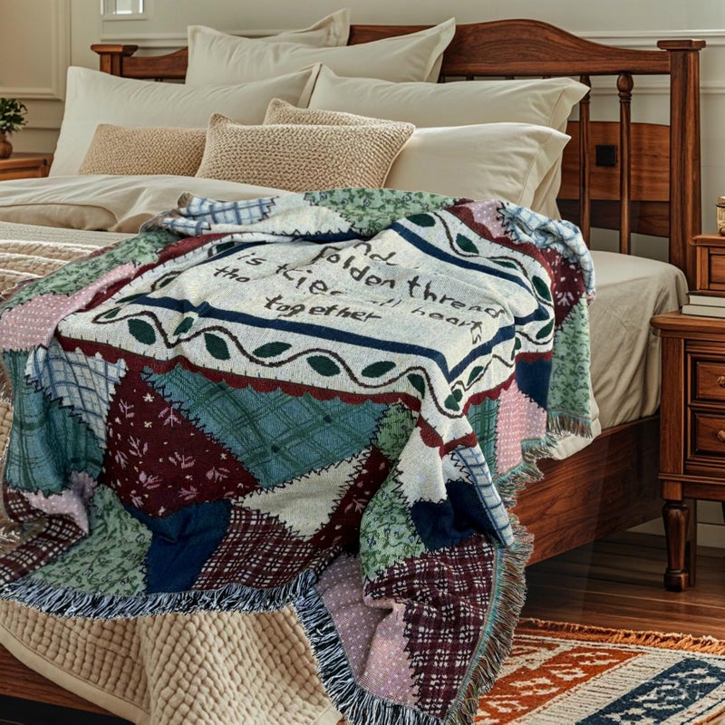 EZ.enjoy Patchwork Friendship Woven Tapestry Throw Blanket Wall Hanging Art Handicrafts Jacquard Multipurpose Soft Travel Mat Outdoor with Fringe Tassels 50 X 60 Inches - Image 3