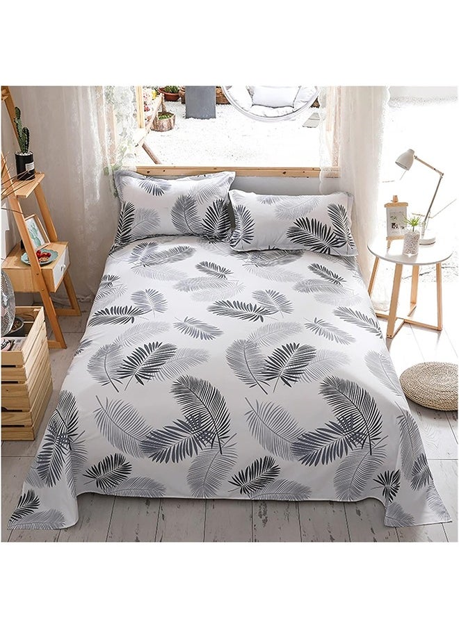 snooze Flat Bed Sheet set 2pcs, 160*235 cm+ Free Pillowcase, Gray Tropical design  - Image 1