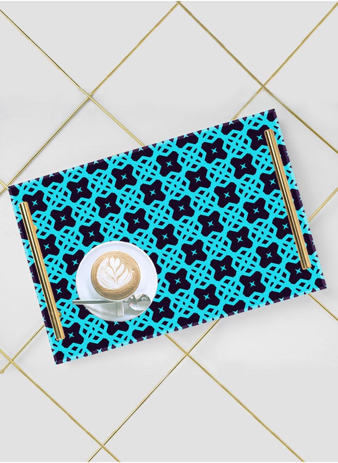 LOWHA Decorative Acrylic Serving Tray with Gold Color Metal Handles Lines Ornament Pattern 20x30cm  - Image 5