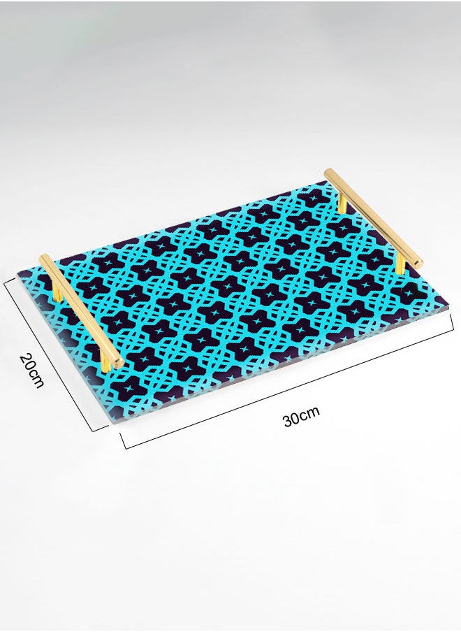 LOWHA Decorative Acrylic Serving Tray with Gold Color Metal Handles Lines Ornament Pattern 20x30cm  - Image 2