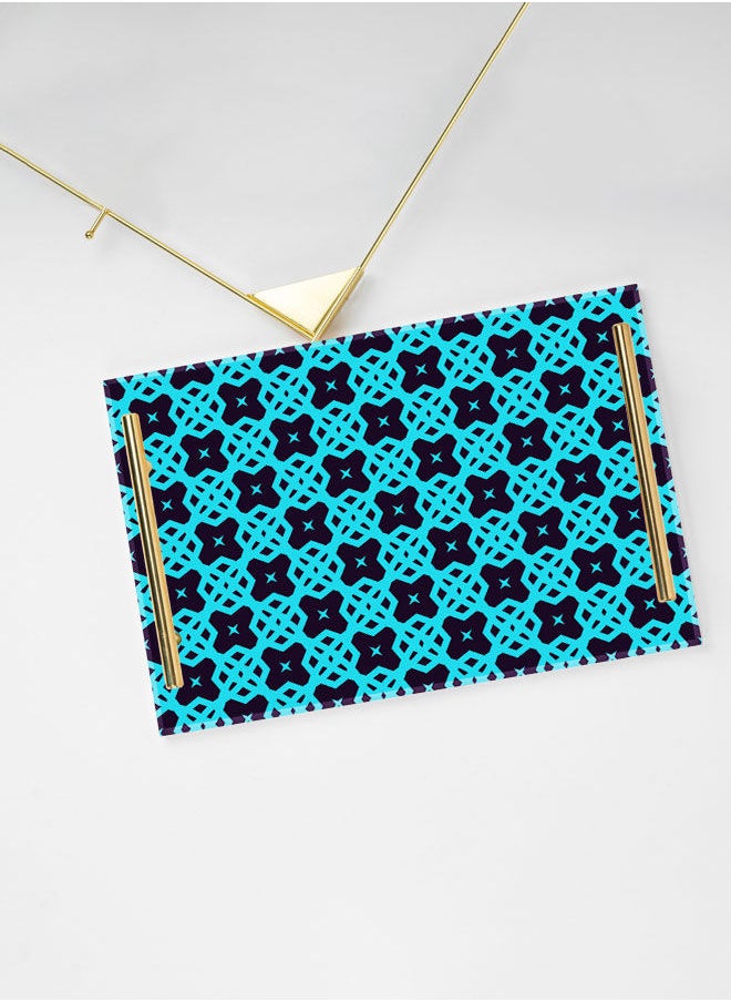 LOWHA Decorative Acrylic Serving Tray with Gold Color Metal Handles Lines Ornament Pattern 20x30cm  - Image 3
