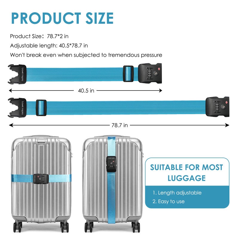 travel inspira Travel Inspira Luggage Straps with TSA Combination Lock - Adjustable, Easy to Use, Protect Your Luggage, Blue  - Image 5