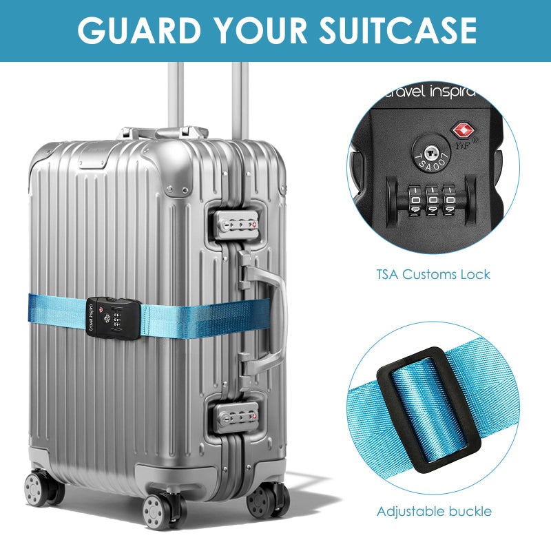 travel inspira Travel Inspira Luggage Straps with TSA Combination Lock - Adjustable, Easy to Use, Protect Your Luggage, Blue  - Image 3
