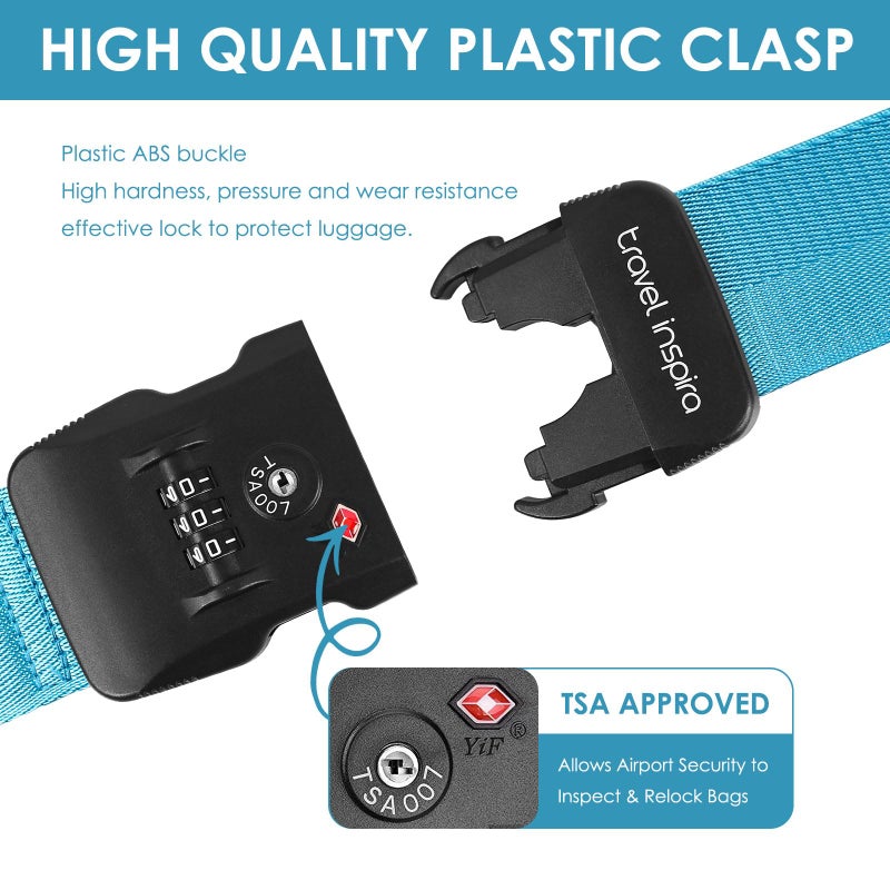 travel inspira Travel Inspira Luggage Straps with TSA Combination Lock - Adjustable, Easy to Use, Protect Your Luggage, Blue  - Image 4