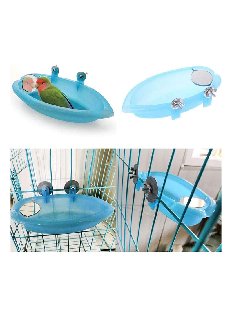 SYOSI Bird Bath with Mirror Toy for Pet Small Medium Parrot Budgie Parakeet Cockatiel Conure Lovebird Finch Canary African Grey Cockatoo Cage Shower Bathing Tub Food Feeder Bowl - Image 5