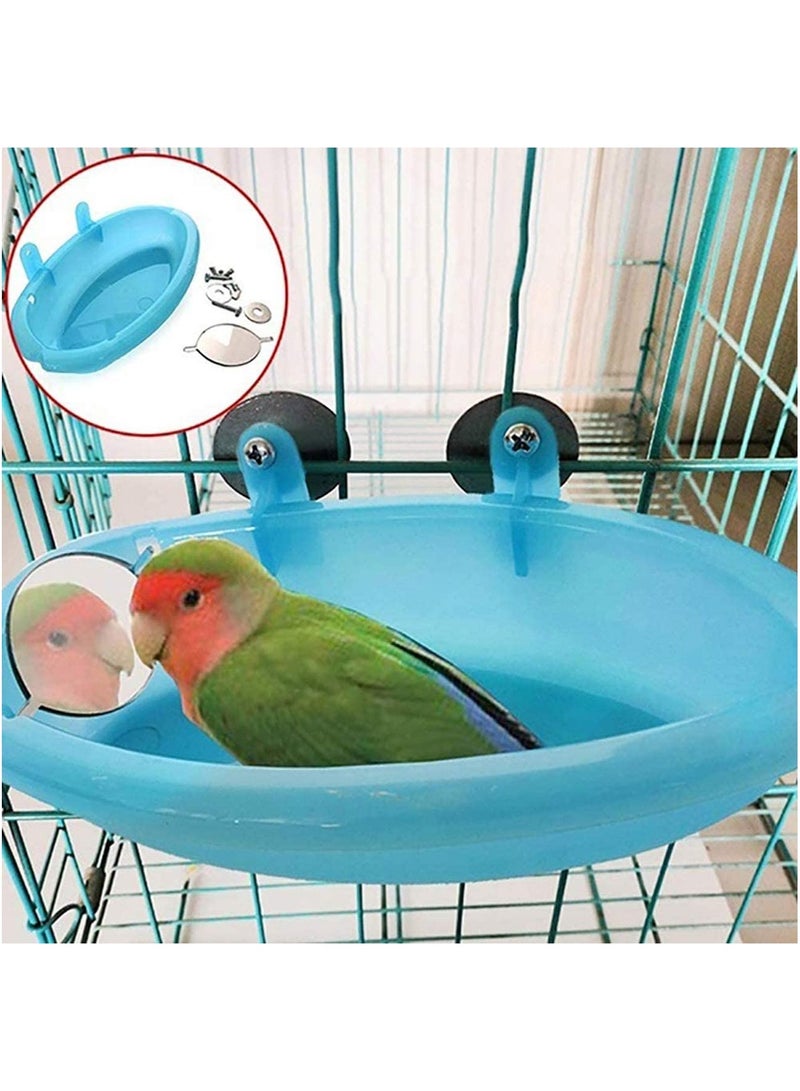 SYOSI Bird Bath with Mirror Toy for Pet Small Medium Parrot Budgie Parakeet Cockatiel Conure Lovebird Finch Canary African Grey Cockatoo Cage Shower Bathing Tub Food Feeder Bowl - Image 3