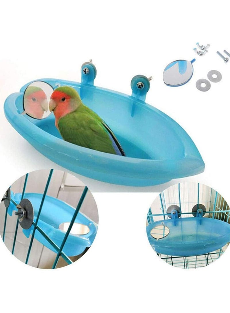 SYOSI Bird Bath with Mirror Toy for Pet Small Medium Parrot Budgie Parakeet Cockatiel Conure Lovebird Finch Canary African Grey Cockatoo Cage Shower Bathing Tub Food Feeder Bowl - Image 2