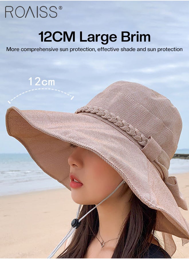 Wide Brim Bucket Hat with Twisted Bowknot for Women - Foldable Lightweight Breathable Striped Sun Hat with UV Protection for Summer Beach Outdoor - pzsku/ZFDDD2E17B985CEEDC0FAZ/45/_/1711443432/744b2d93-47c4-482e-b209-b4990267f480