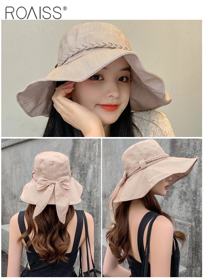 Wide Brim Bucket Hat with Twisted Bowknot for Women - Foldable Lightweight Breathable Striped Sun Hat with UV Protection for Summer Beach Outdoor - pzsku/ZFDDD2E17B985CEEDC0FAZ/45/_/1711443436/22f085a9-7436-4d53-b80b-d6f772673604