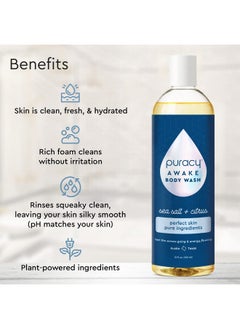puracy Puracy Body Wash, Natural Body Wash, 98.6% Pure Plant Ingredients, Moisturizing Shower Gel for Women Men Kids, Body Soap for Dry Sensitive Skin. Gently Scented with Citrus & Sea Salt, 12 Oz (2-Pack)  - Image 2