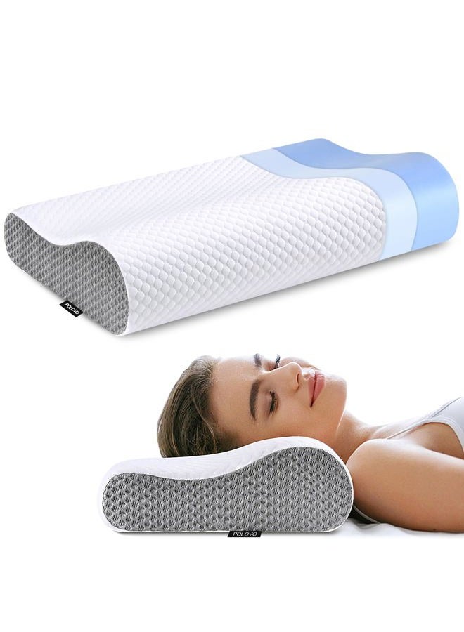 Polovo Neck Pillow Memory Foam for Pain Relief Bed Pillow for Sleeping, Ergonomic Orthopedic Cervical for Neck and Shoulder Pain, Side Back Stomach Sleeper - Image 1