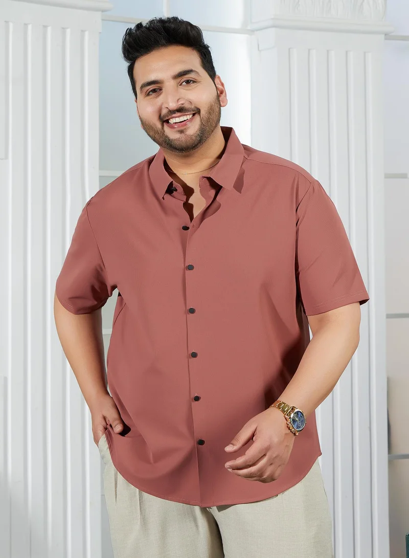 انستافاب بلس قميص رجالي بني سيهنا مضلع بدون خياطة للملابس الكاجوال
