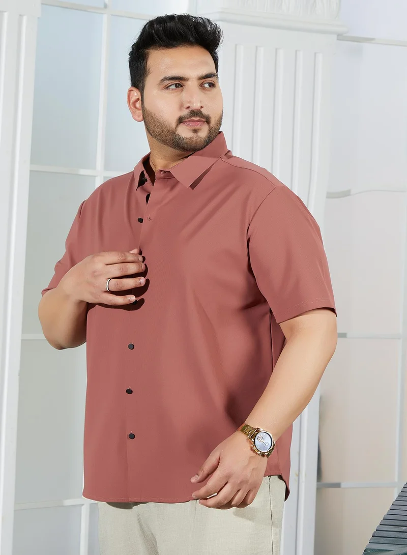 Instafab Plus  Instafab Plus Men's Sienna Brown Seamless Ribbed Shirt For Casual Wear | Spread Collar | Short Cuffed Sleeves | Button Closure | Plus Size Shirt Crafted With Comfort Fit For Everyday Wear for Men | Best Price UAE