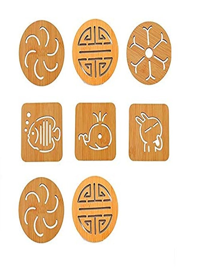 KITOOL 8 PCs Wooden Mug Coasters Non-Slip Insulation Bowl Mat Wooden Place-mat Tea Coffee Bar Cup Table Pad Drink Coasters Desktop Accessories Size 9.5 CM (Pack - 8) - Image 1