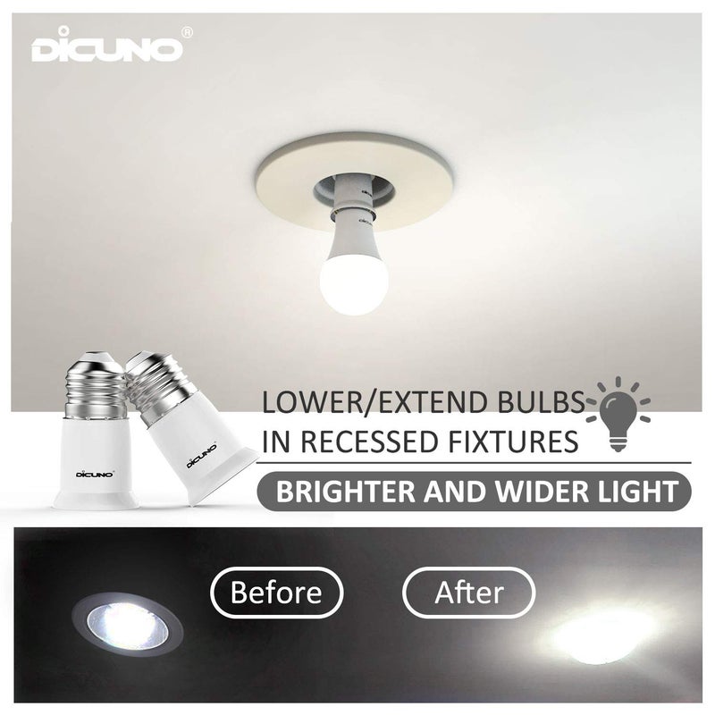 DiCUNO E26 to E26 Socket Extender-3CM/1.18 Inch Extension, 165℃ Heat-Resistant No Fire Hazard, Standard Medium E26 Light Bulb Socket Extension 6-Pack - Image 5