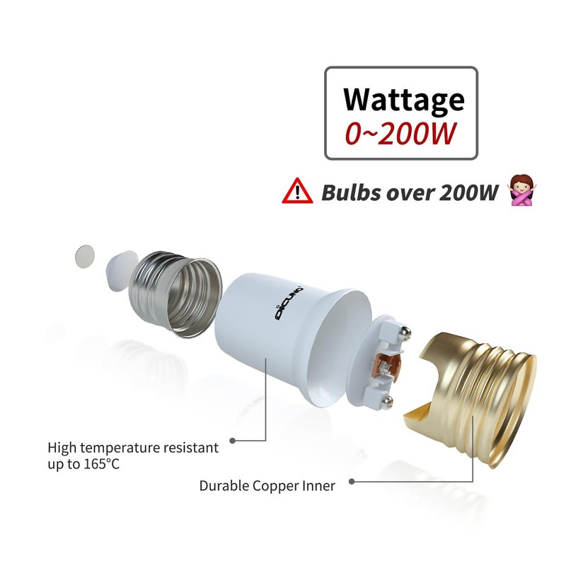 DiCUNO E26 to E26 Socket Extender-3CM/1.18 Inch Extension, 165℃ Heat-Resistant No Fire Hazard, Standard Medium E26 Light Bulb Socket Extension 6-Pack - Image 4