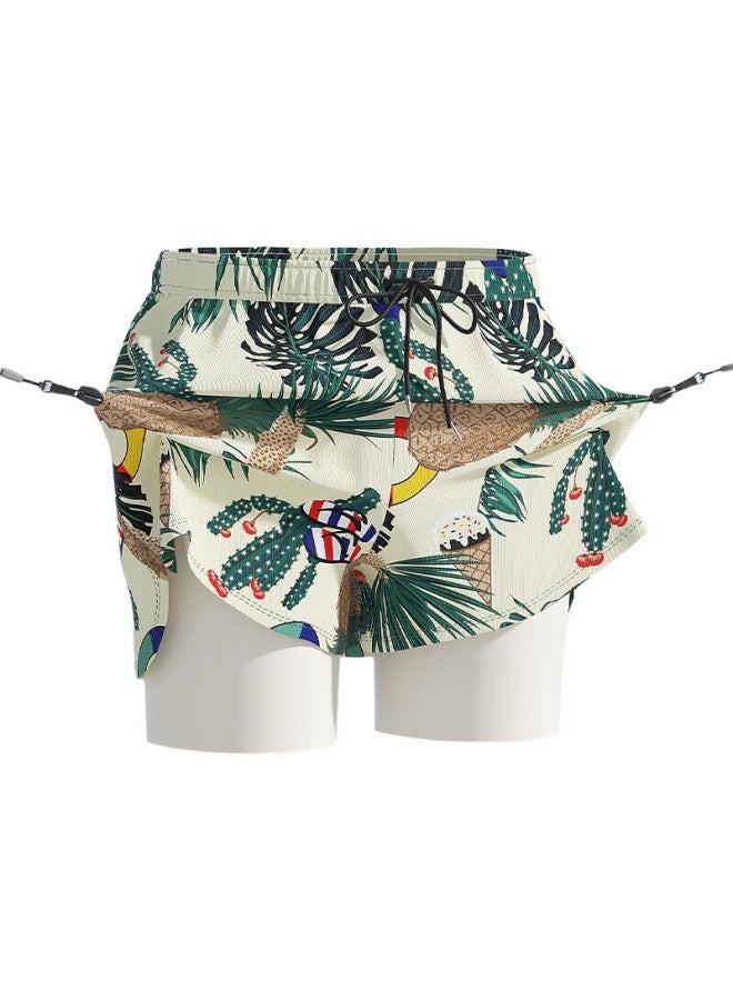 Pull Back Warrior Swim Trunks For Men, Anti-Embarrassment, Fake Two-Piece, Quick-Drying, Loose-Fitting, Large Size, Swimming Pool, Two-Piece Set, 24022 White, 2Xl - Image 2