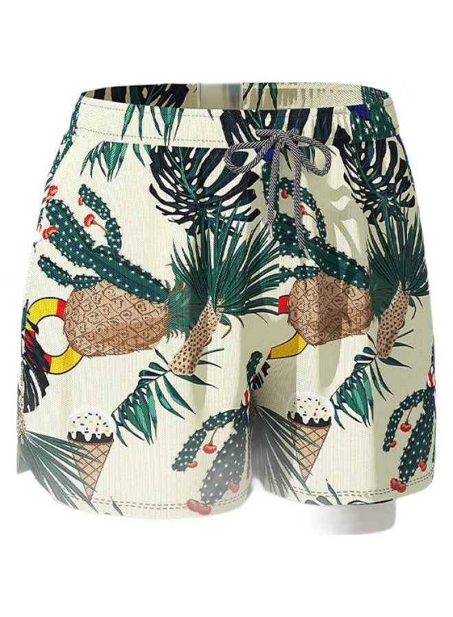 Pull Back Warrior Swim Trunks For Men, Anti-Embarrassment, Fake Two-Piece, Quick-Drying, Loose-Fitting, Large Size, Swimming Pool, Two-Piece Set, 24022 White, 2Xl - Image 1