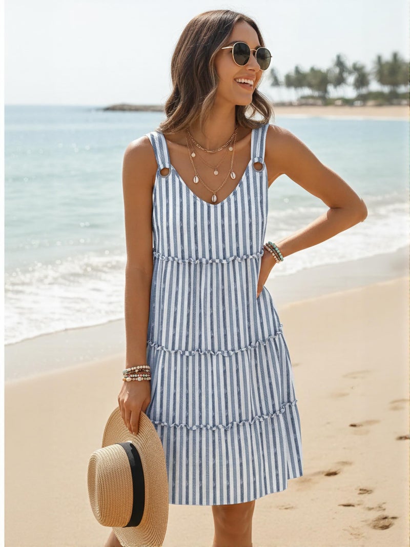 Disamer Summer Dresses for Women 2026 Sundresses Vacation Sleeveless Beach Swimsuit Cover Ups Spring Outfits Casual Sun Dress,Striped Navy,Medium - Image 3