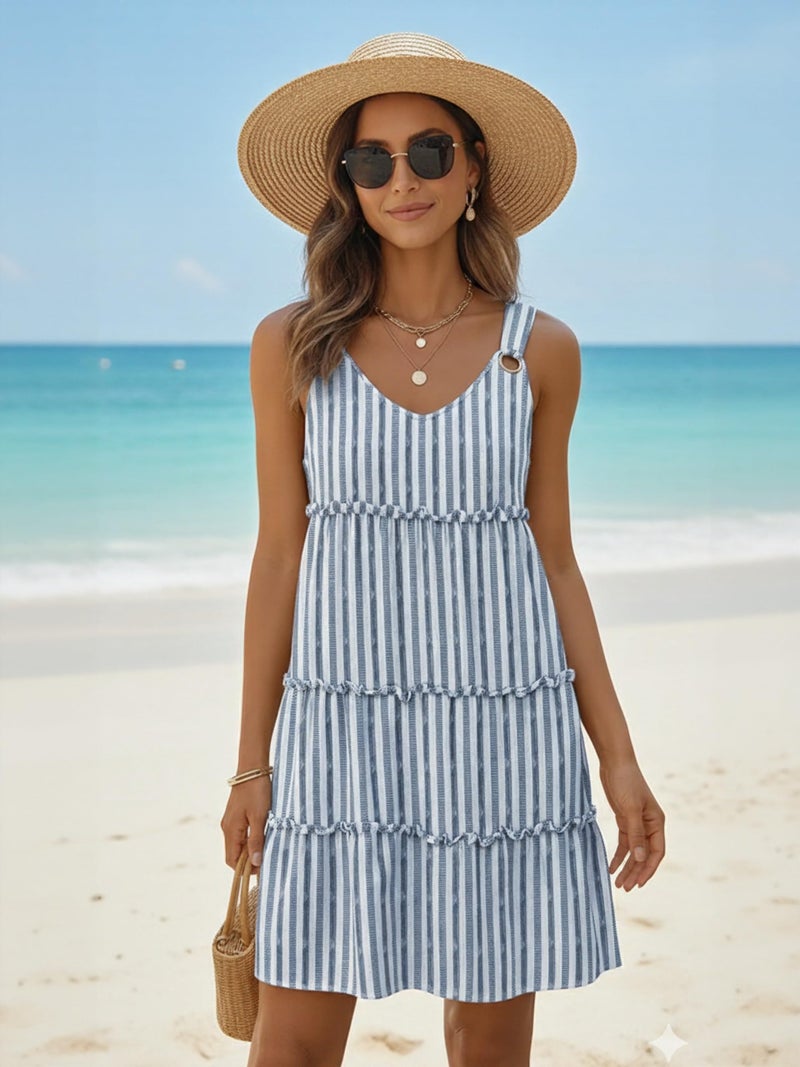 Disamer Summer Dresses for Women 2026 Sundresses Vacation Sleeveless Beach Swimsuit Cover Ups Spring Outfits Casual Sun Dress,Striped Navy,Medium - Image 4