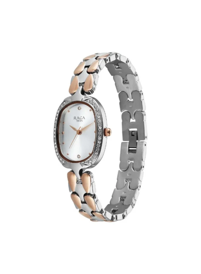 TITAN  Titan Raga Showstopper Quartz Analog Silver Dial Two Toned Metal Strap Watch For Women 95347km01  | Best Price UAE