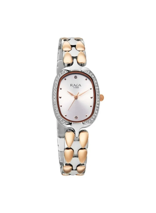 تيتان Titan Raga Showstopper Quartz Analog Silver Dial Two Toned Metal Strap Watch For Women 95347km01