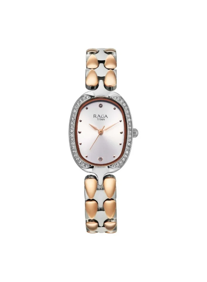 تيتان Titan Raga Showstopper Quartz Analog Silver Dial Two Toned Metal Strap Watch For Women 95347km01