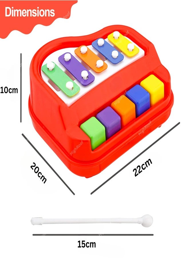 HighRoof 2 in 1 Piano Xylophone Premium Non Toxic Non-Battery 5 Key Scale Musical Instrument Mini Piano Toy for Kids Toddlers (Color Red) - Image 4