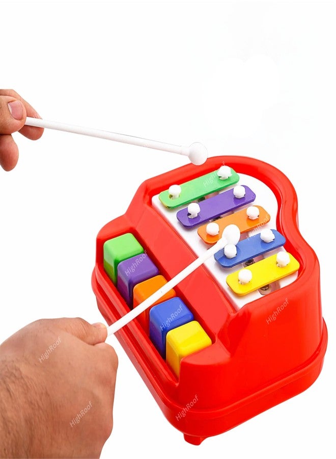 HighRoof 2 in 1 Piano Xylophone Premium Non Toxic Non-Battery 5 Key Scale Musical Instrument Mini Piano Toy for Kids Toddlers (Color Red) - Image 1