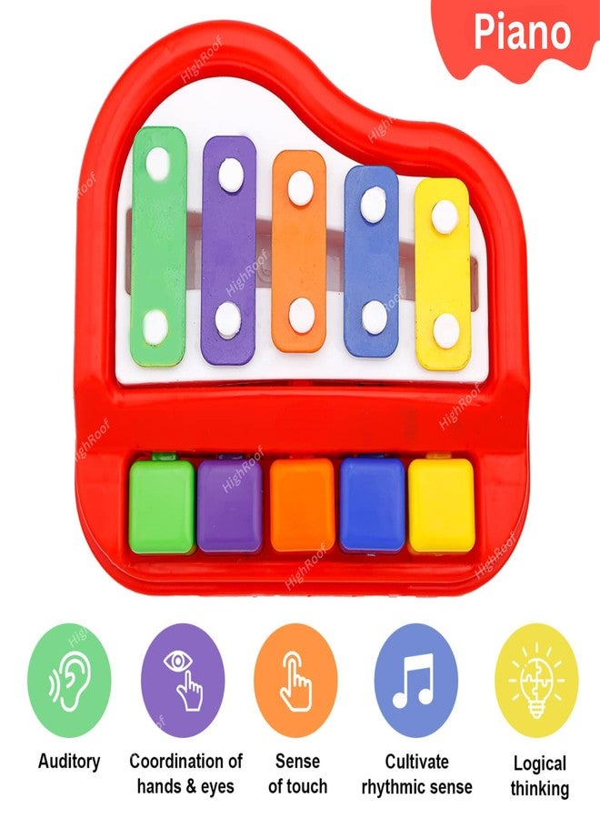HighRoof 2 in 1 Piano Xylophone Premium Non Toxic Non-Battery 5 Key Scale Musical Instrument Mini Piano Toy for Kids Toddlers (Color Red) - Image 5