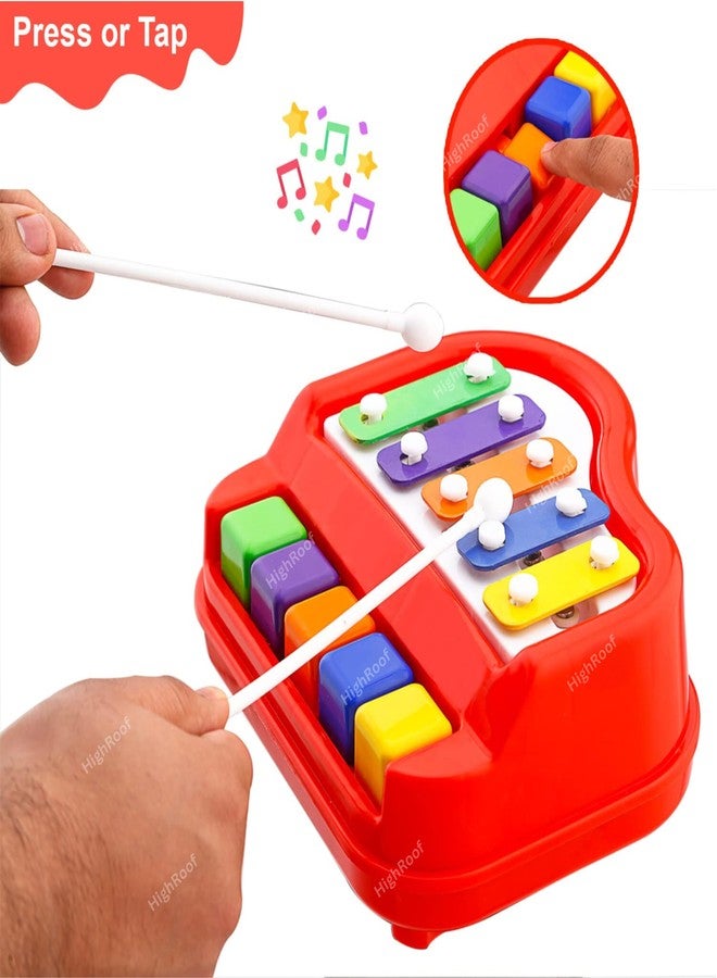 HighRoof 2 in 1 Piano Xylophone Premium Non Toxic Non-Battery 5 Key Scale Musical Instrument Mini Piano Toy for Kids Toddlers (Color Red) - Image 3