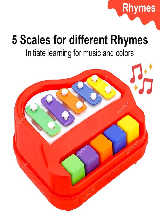 HighRoof 2 in 1 Piano Xylophone Premium Non Toxic Non-Battery 5 Key Scale Musical Instrument Mini Piano Toy for Kids Toddlers (Color Red) - Image 2