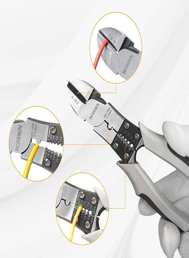 BOOSDEN Wire Cutters Heavy Duty with Wire Stripper Crimper, Diagonal Cutters, 8 inch Side Cutters, Multi function Professional Industrial High Leverage Diagonal Cutting Pliers Tool - Image 3