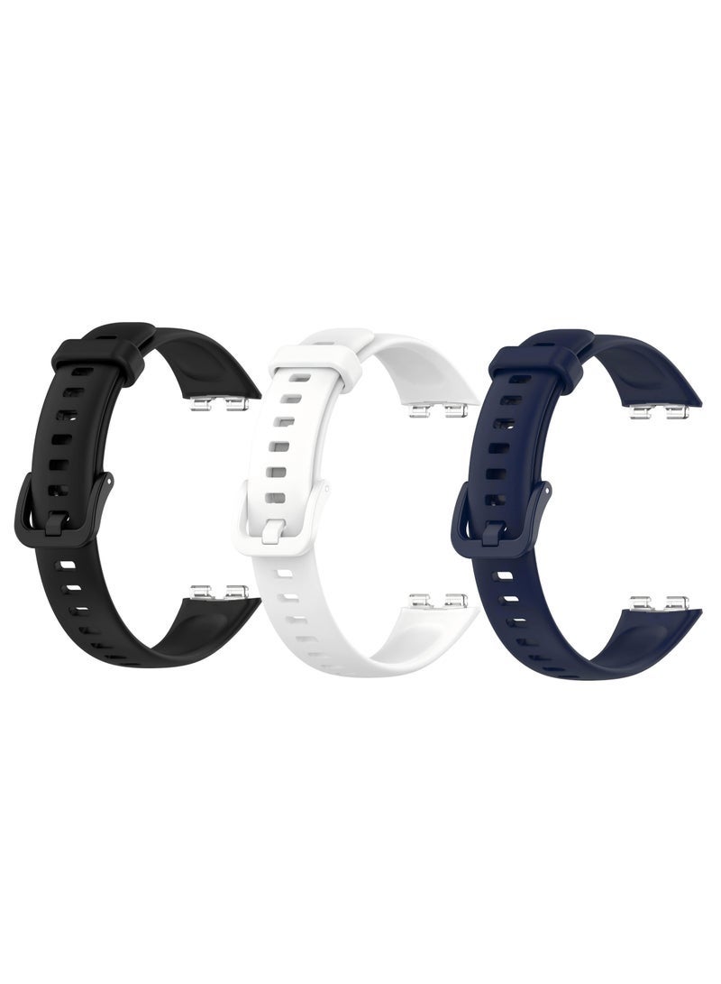 3 قطع حزام TPU مناسب لساعة Huawei Band 10/9/8 الرياضية باللونين الأسود والأبيض والأزرق - Image 1